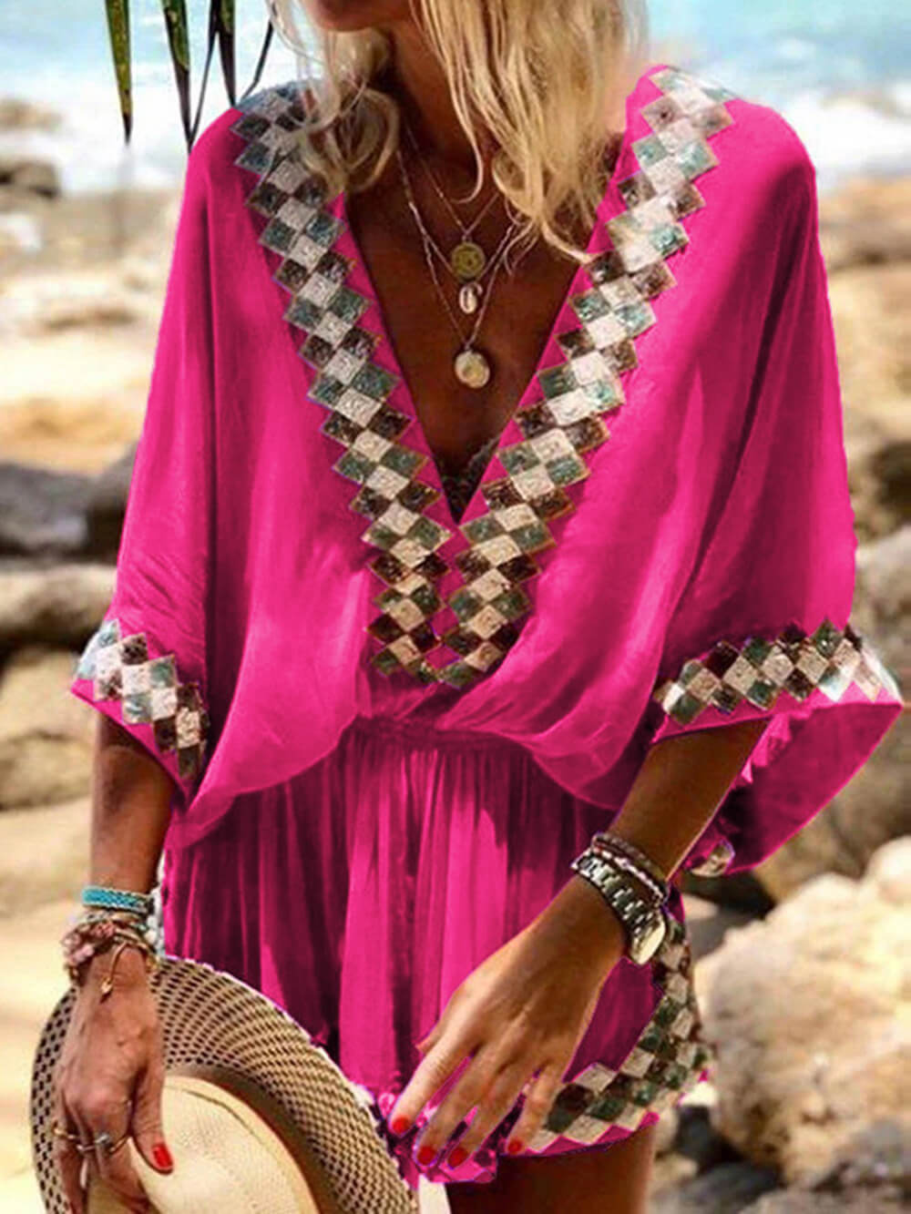 Bohemian Beach Print Kimono-Style Romper