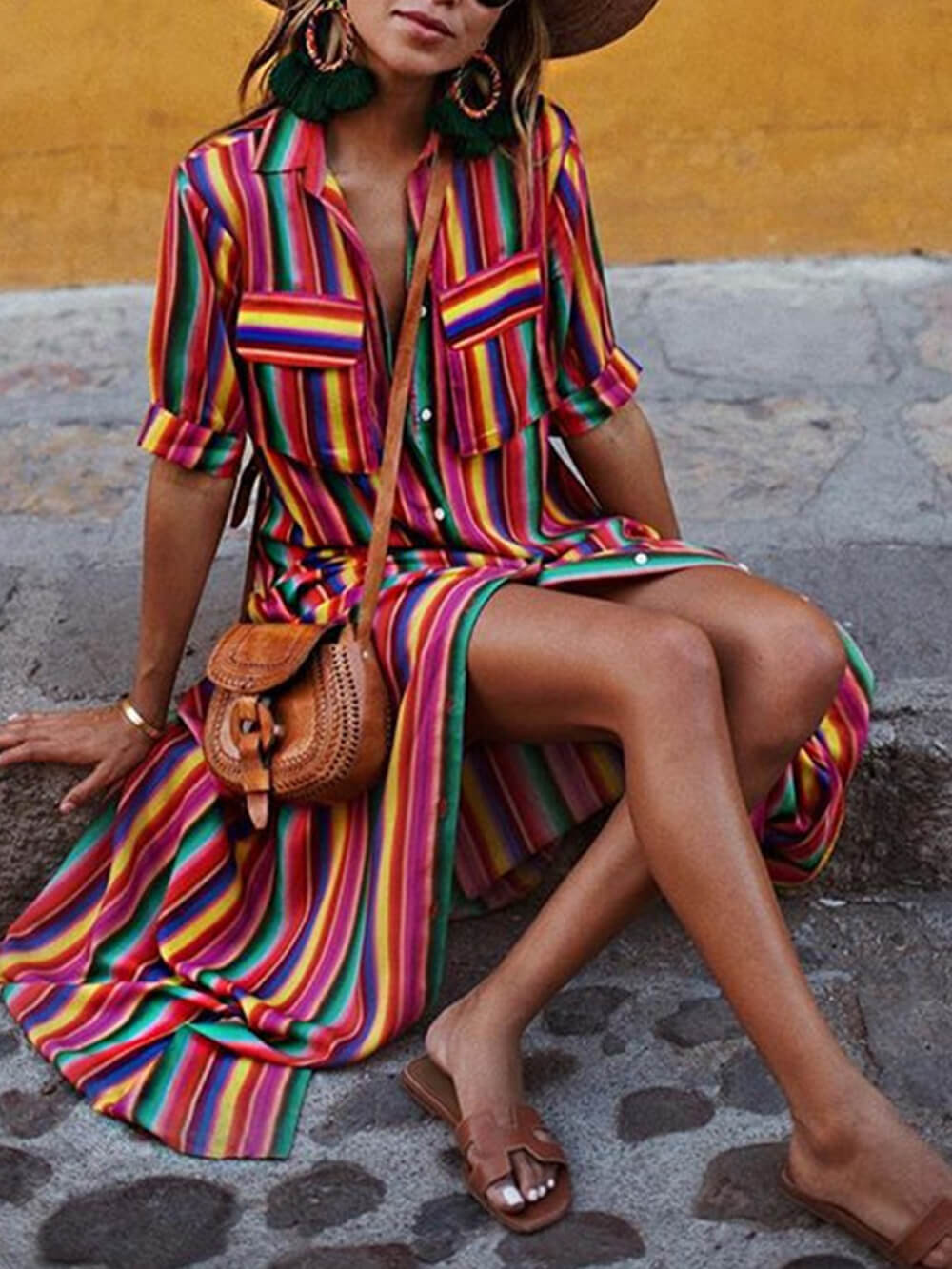 Casual Striped Maxi Skirt with Printed Shirt Detail