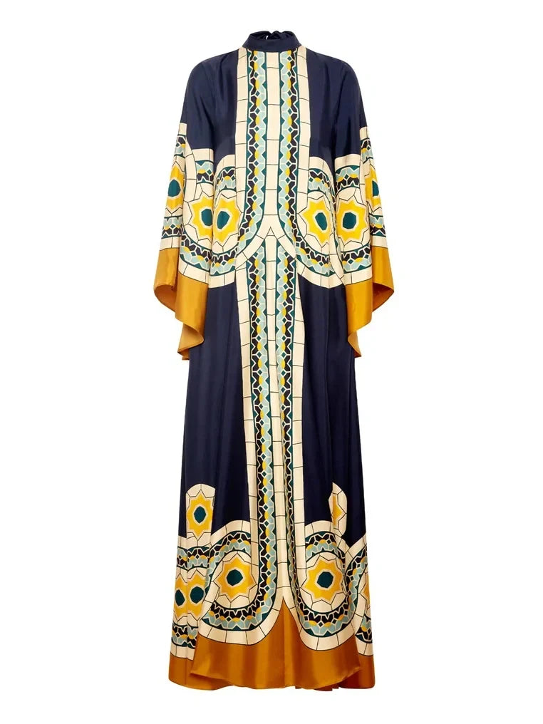Twill Art Deco-Inspired Maxi Dress