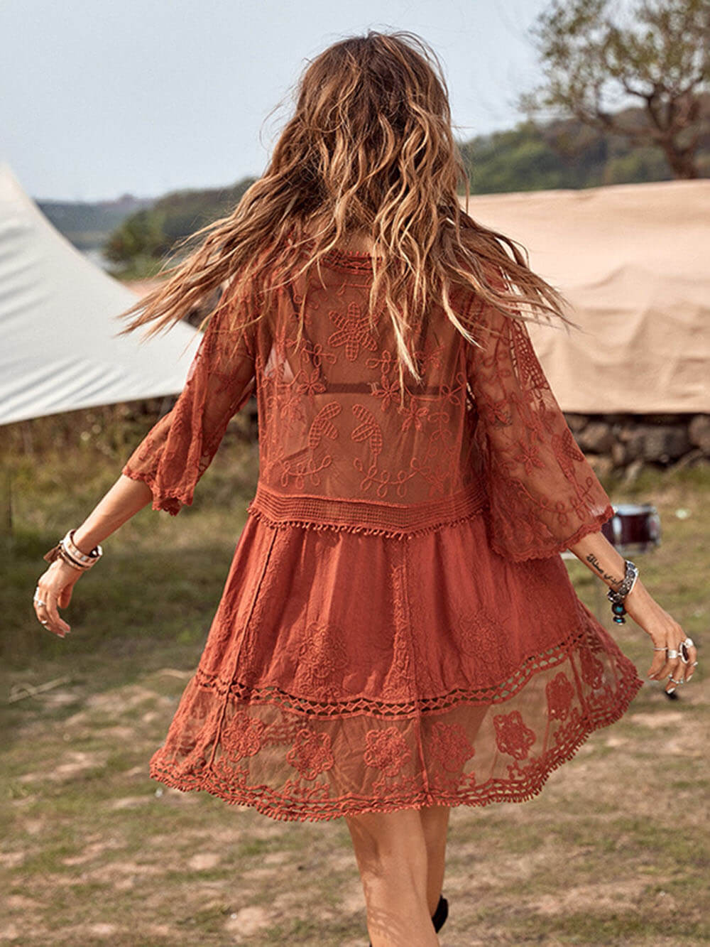 Loose Lace Bikini Cover-Up Dress for Beach Vacations