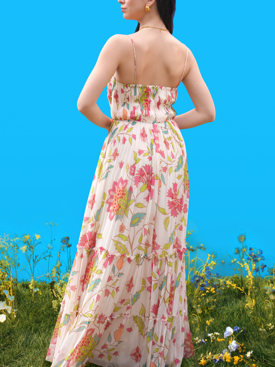 Striking Hand-Drawn Print Tube Maxi Dress