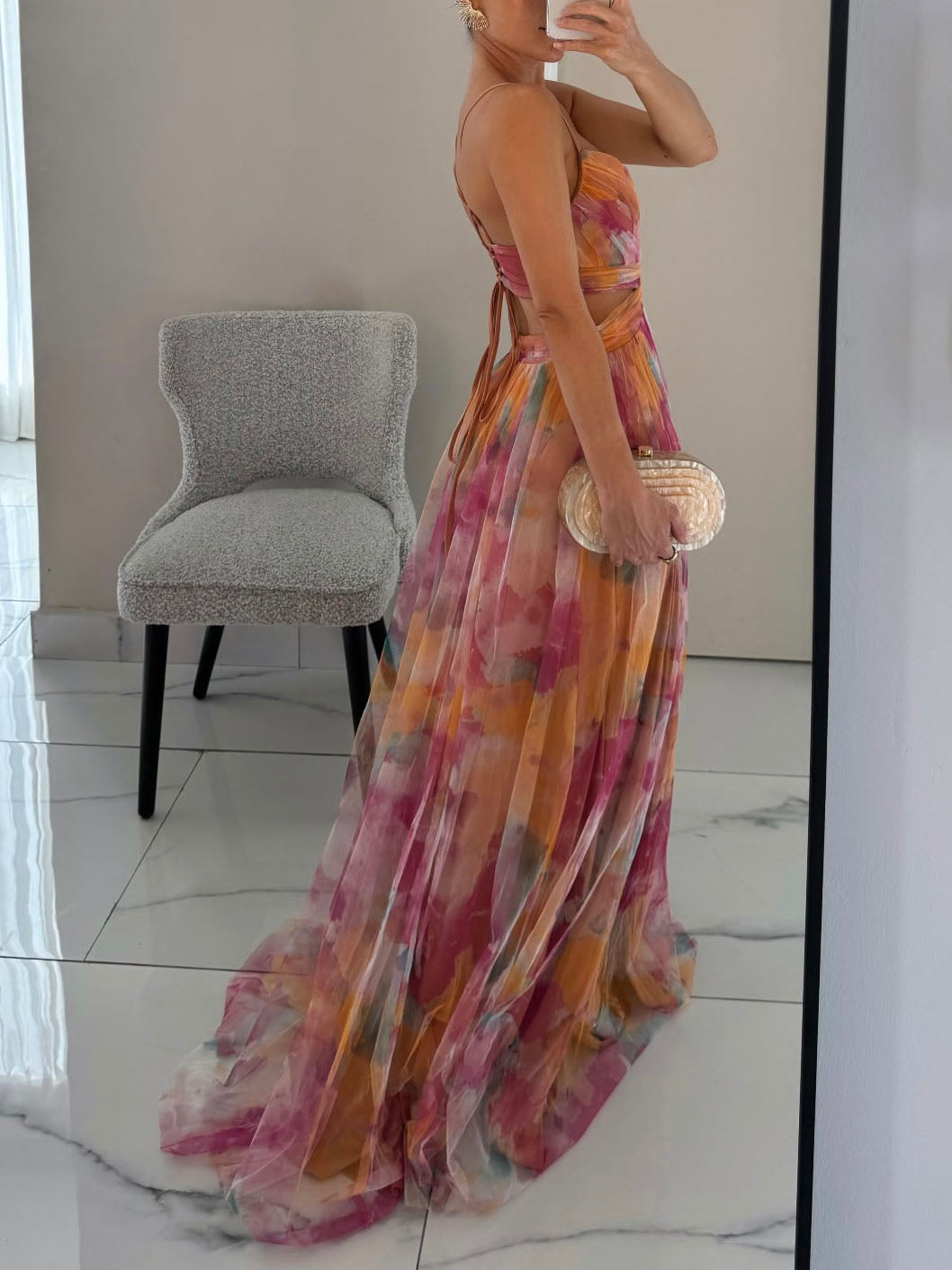 Elegant Floral Print V-Neck A-Line Maxi Dress