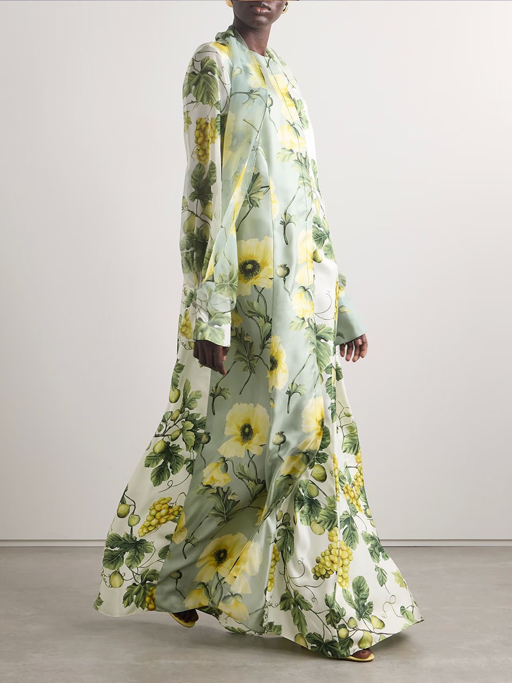 Elegant Floral & Fruit Print Maxi Dress