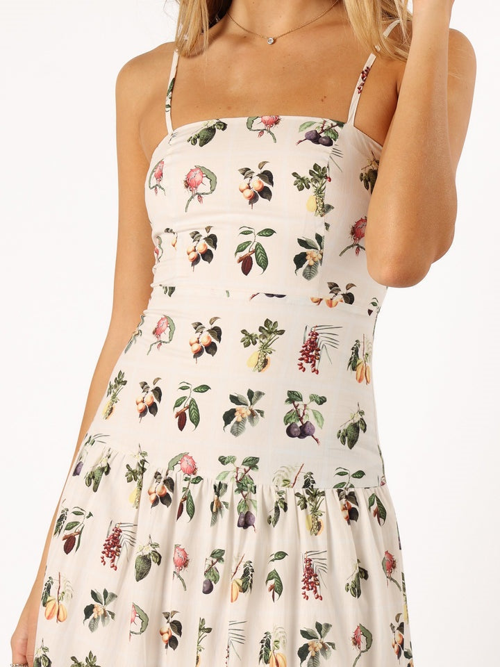 Floral Fruit Print Midi Dress