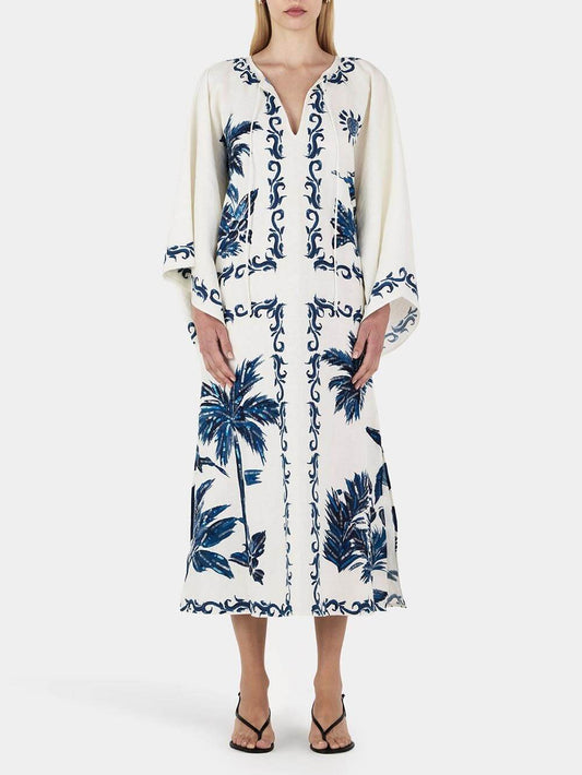 Vintage-Inspired Hawaiian Print Sequin Midi Dress – Relaxed Oversized Fit