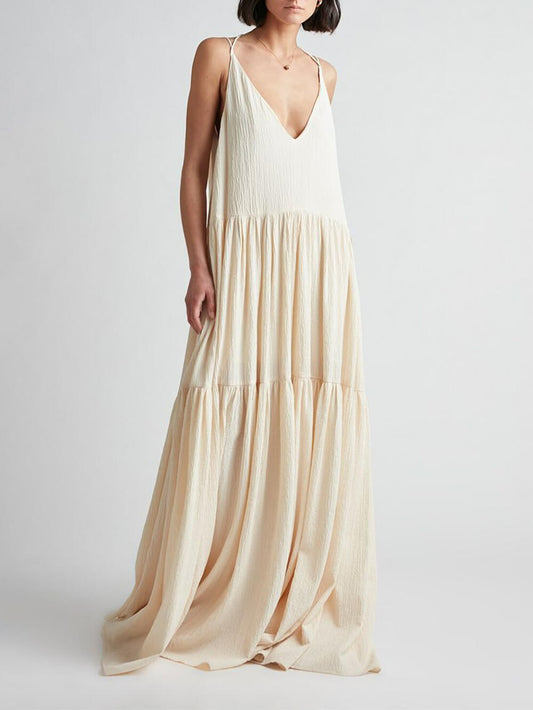 Summer Vacation Glamorous Deep V-Neck Strappy Maxi Dress