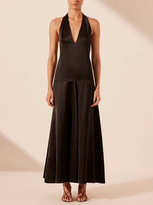 Elegant Deep V-Neck Halter Maxi Dress