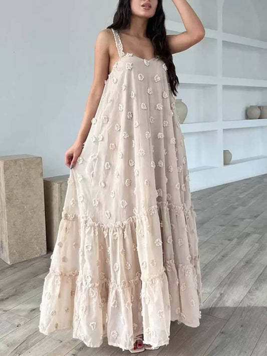 Floral Elegance A-Line Layered Loose-Fit Maxi Dress
