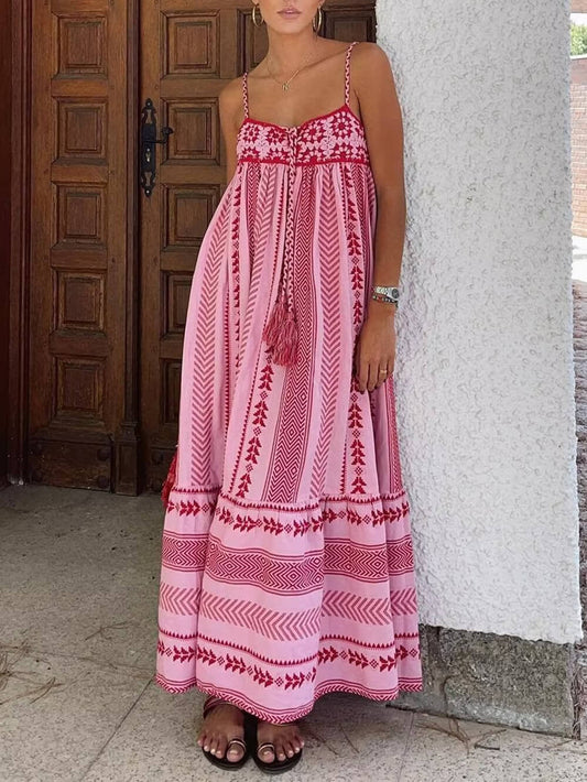 Ethnic-Inspired Crochet Patchwork Knitted Slip Maxi Dress
