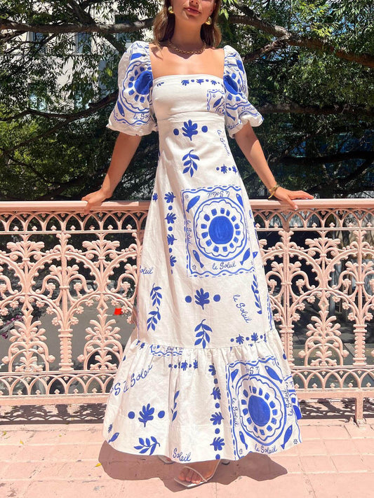 Puff-Sleeve Vacation Midi Dress