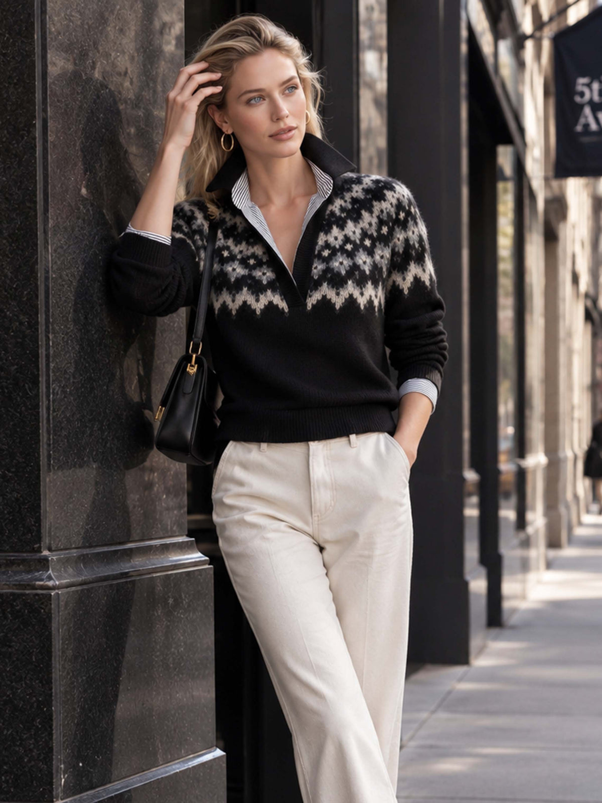 Brown Cable‑Knit Collared Layer Pullover Sweater
