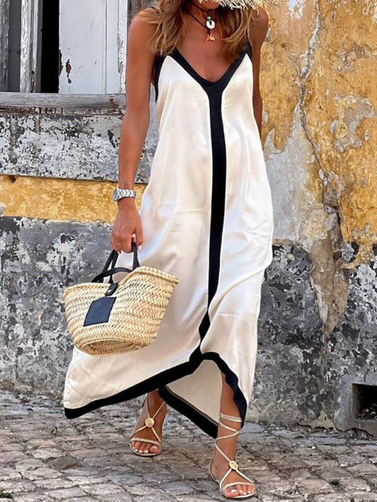 Stylish Colorblock Suspender Midi Dress