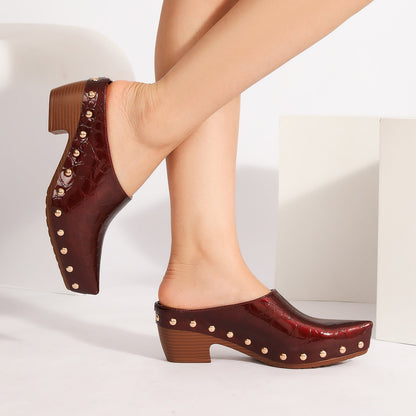 Ines Croc-Embossed Clog Mules