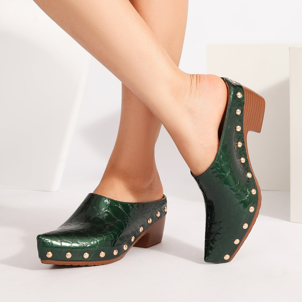 Ines Croc-Embossed Clog Mules