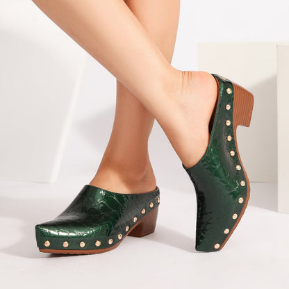 Ines Croc-Embossed Clog Mules