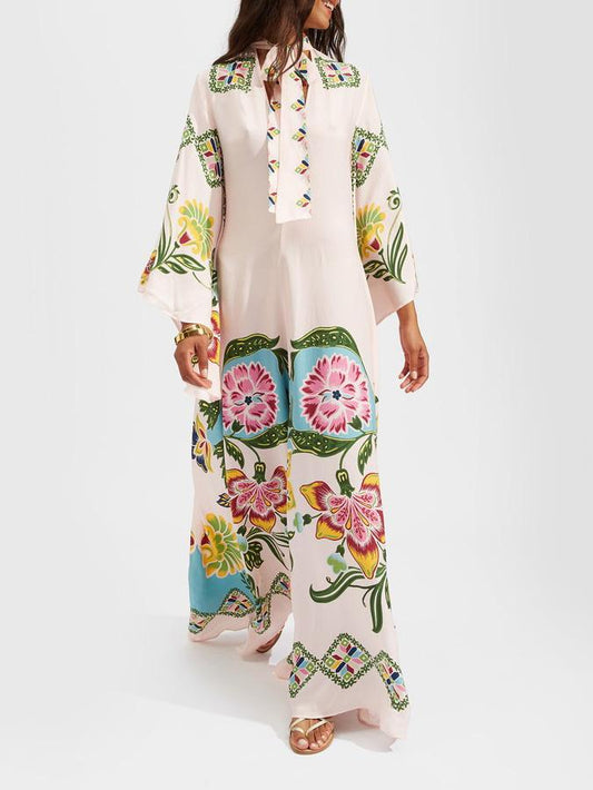 Elegant Sunshine Floral-Print Flowy Maxi Dress